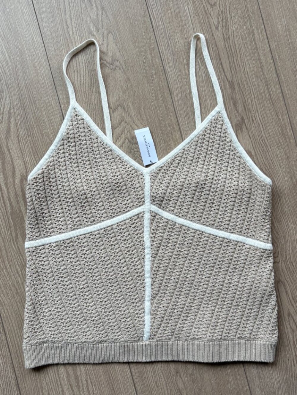 Banana Republic Beige Knit Cami with White Trim - L